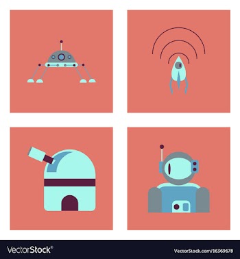 Set of space icons with rocket equipments for vector image