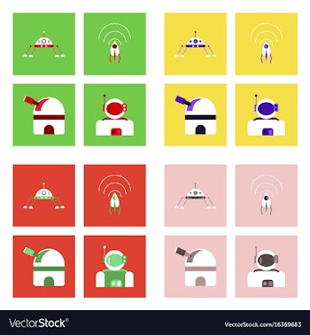 Set of space icons with rocket equipments for vector image