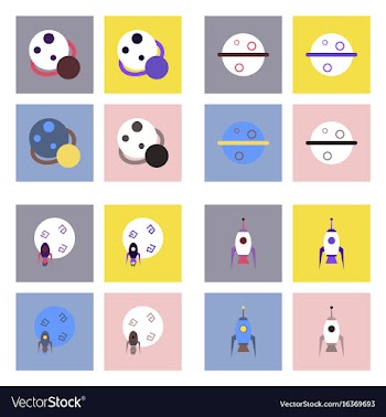 Set of space icons with rocket equipments for vector image