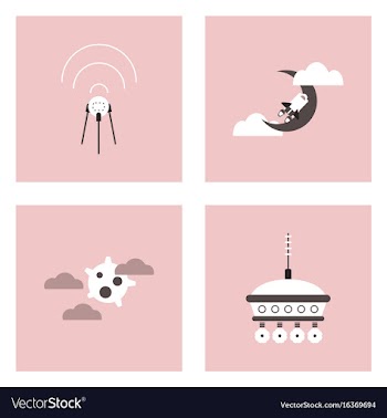 Set of space icons with rocket equipments for vector image