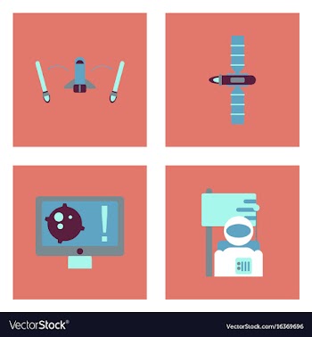 Set of space icons with rocket equipments for vector image