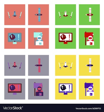 Set of space icons with rocket equipments for vector image