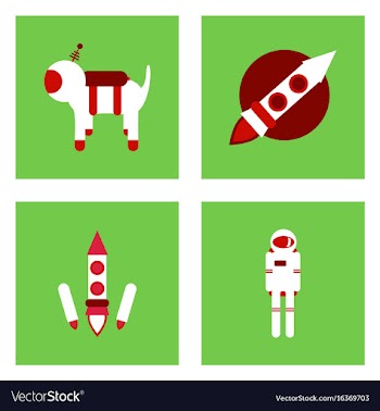 Set of space icons with rocket equipments for vector image