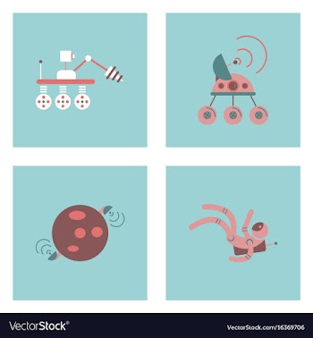 Set of space icons with rocket equipments for vector image