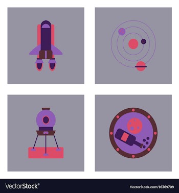 Set of space icons with rocket equipments for vector image