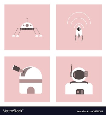 Set of space icons with rocket equipments for vector image