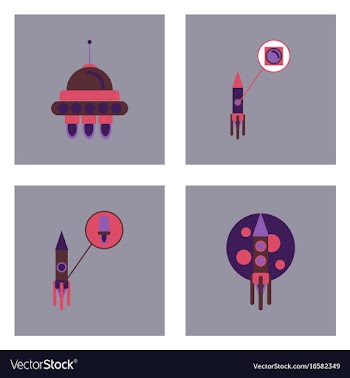 Set of space icons with rocket equipments for vector image