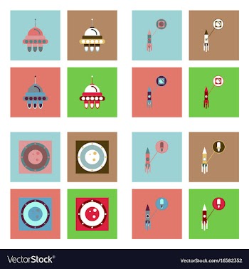 Set of space icons with rocket equipments for vector image