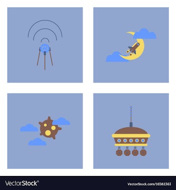 Set of space icons with rocket equipments for vector image