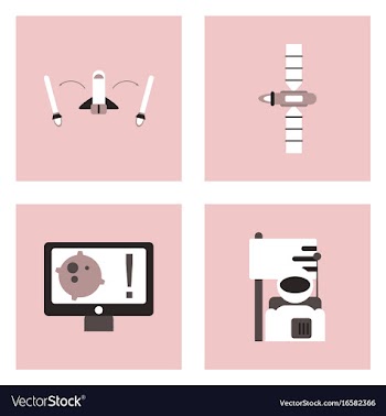 Set of space icons with rocket equipments for vector image