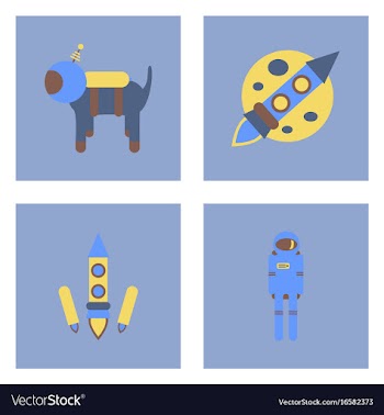 Set of space icons with rocket equipments for vector image