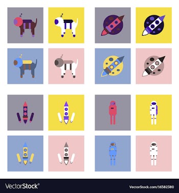 Set of space icons with rocket equipments for vector image