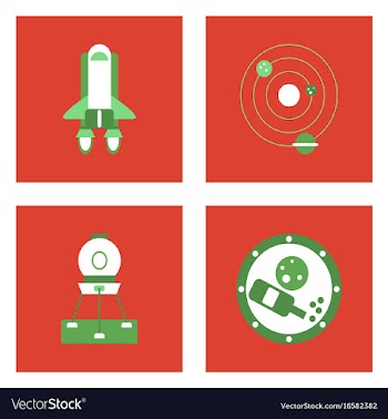 Set of space icons with rocket equipments for vector image