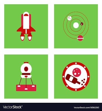 Set of space icons with rocket equipments for vector image