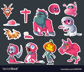 set of stickers cartoon zombie funny halloween