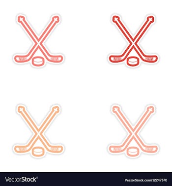 Set of stickers hockey sticks and puck on white vector image