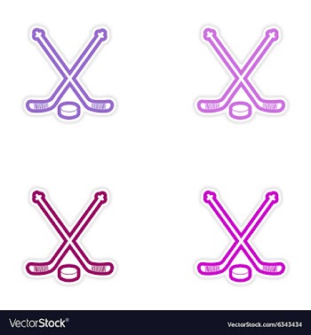 Set of stickers hockey sticks and puck on white vector image