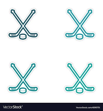 Set of stickers hockey sticks and puck on white vector image