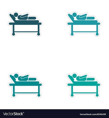 Set of stickers man in hospital bed on white vector image