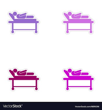 Set of stickers man in hospital bed on white vector image