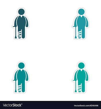 Set of stickers man with broken leg on white vector image
