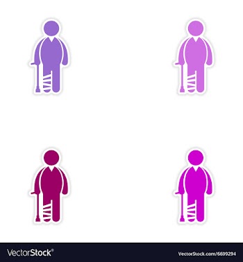 Set of stickers man with broken leg on white vector image