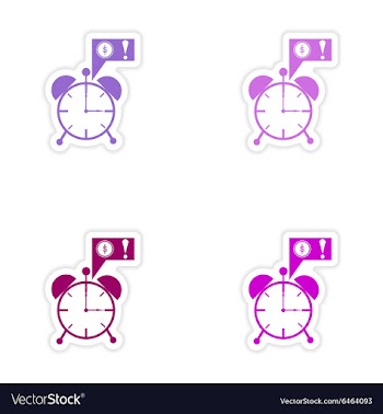 Set of stylish sticker on paper alarm clock money vector image