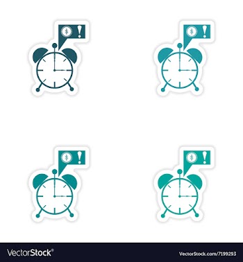 Set of stylish sticker on paper alarm clock money vector image
