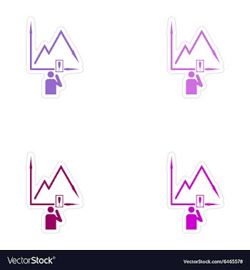 Set of stylish sticker on paper falling graph and vector image
