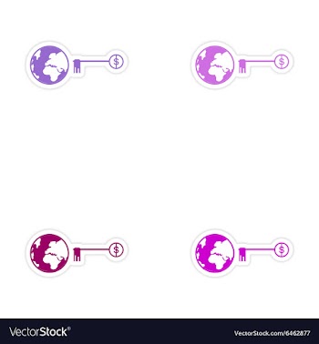 Set of stylish sticker on paper globe and key vector image