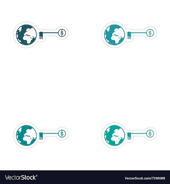 Set of stylish sticker on paper globe and key vector image