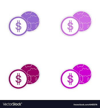 Set of stylish sticker on paper Globe and money vector image