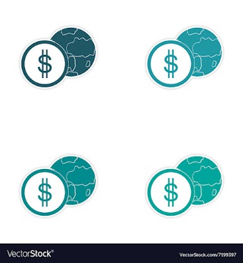 Set of stylish sticker on paper Globe and money vector image