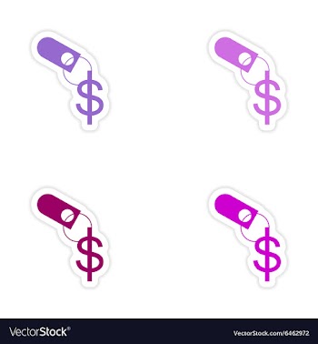 Set of stylish sticker on paper key and dollar vector image