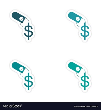 Set of stylish sticker on paper key and dollar vector image