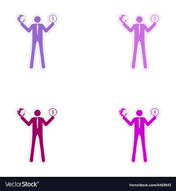 Set of stylish sticker on paper man holding globe vector image