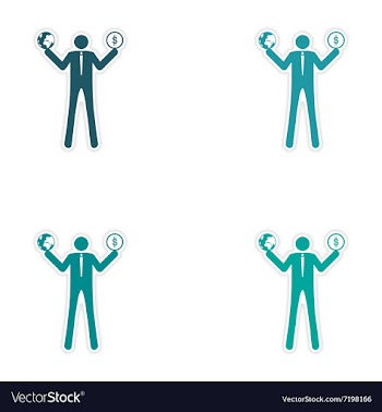 Set of stylish sticker on paper man holding globe vector image