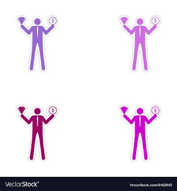Set of stylish sticker on paper man holding vector image
