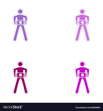 Set of stylish sticker on paper man holding vector image