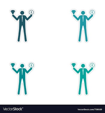 Set of stylish sticker on paper man holding vector image