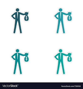 Set of stylish sticker on paper man with bag money vector image