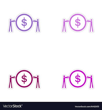 Set of stylish sticker on paper People and coins vector image