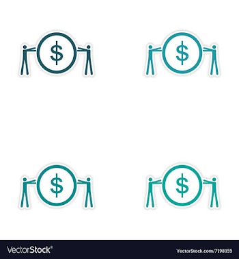 Set of stylish sticker on paper People and coins vector image