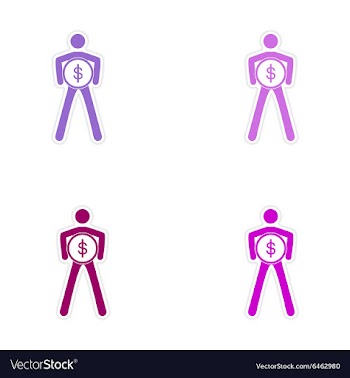 Set of stylish sticker on paper person with coin vector image