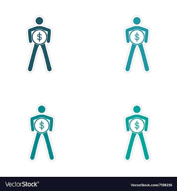 Set of stylish sticker on paper person with coin vector image