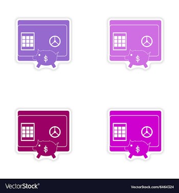 Set of stylish sticker on paper safe and piggy vector image