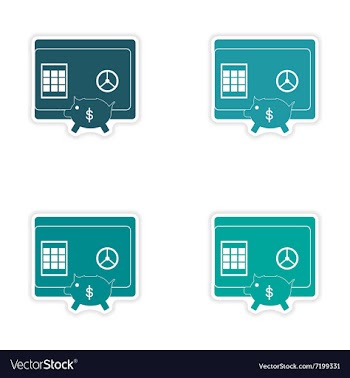 Set of stylish sticker on paper safe and piggy vector image