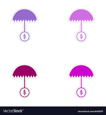 Set of stylish sticker on paper umbrella and coins vector image