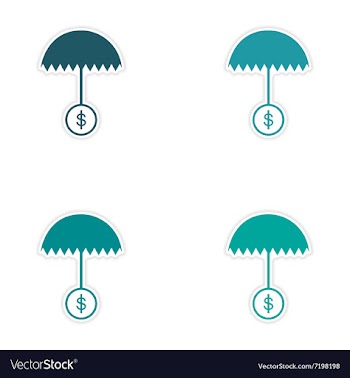 Set of stylish sticker on paper umbrella and coins vector image