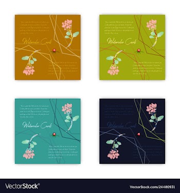 Set of summer vintage floral greeting card with vector image